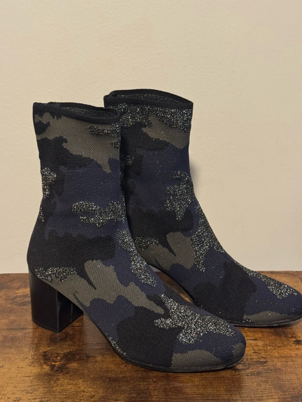 Zadig & Voltaire Camouflage Sparkle Knit Sock Boots Size 39